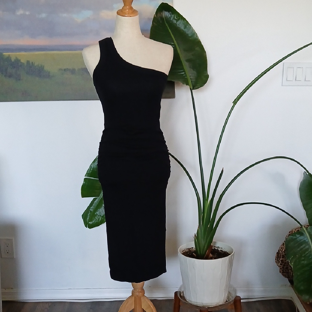 Michael Stars Black One-Shoulder Midi Dress